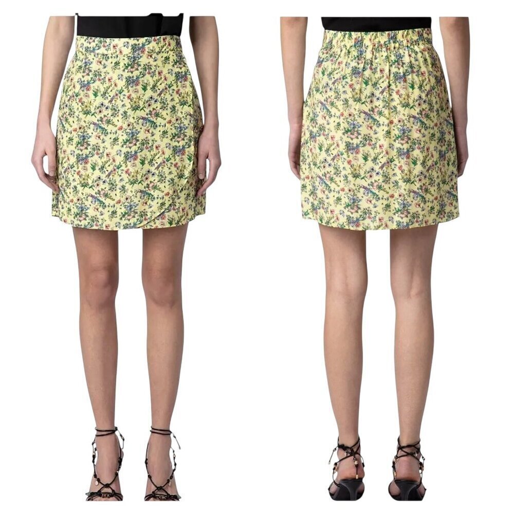 Zadig & Voltaire NWT Joseline Floral Print Mini Skirt Yellow Size Small